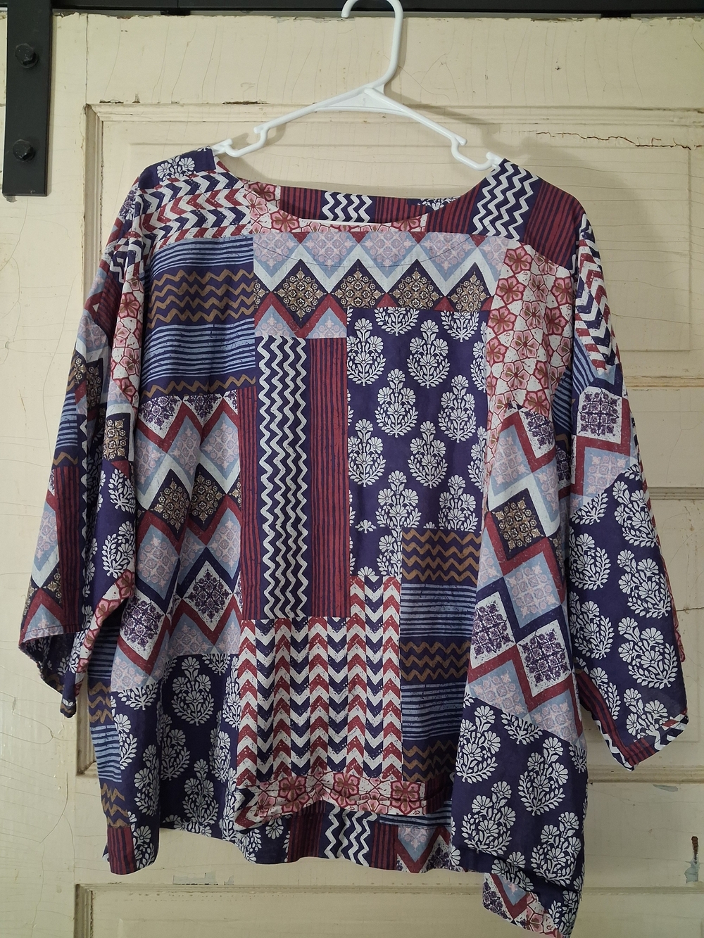 Pure Jill 100% Organic Cotton Womens Patchwork Print Oversized Top Size L